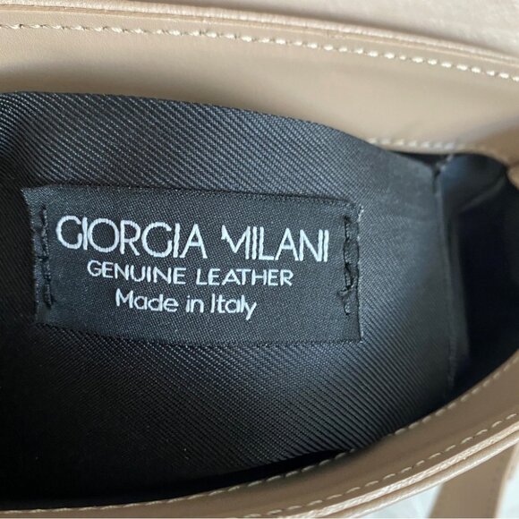 Giorgia Milani Leather Tan Flap Structured Crossbody Bag, UNUSED - Picture 7 of 10